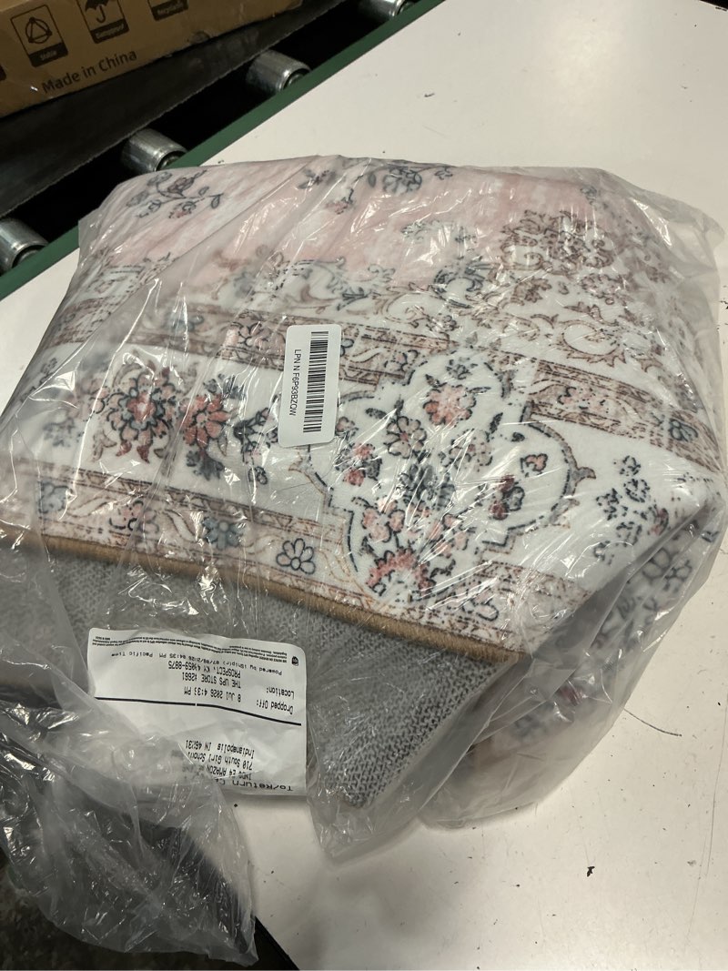 Condition photo showing Good Condition for lahome pink 2'6"x8' runner rugs for hallway, europe vintage floral print washable runner for kitchen bathroom entryway, faux wool non-slip stain resistant mat for floor protection 2'6" x 8'(runner) pink