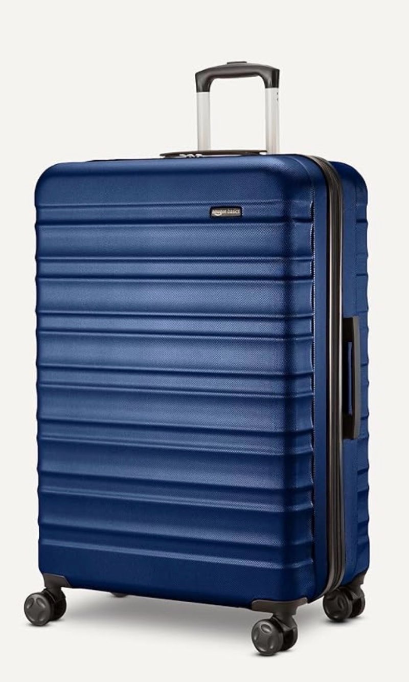 Amazon Basics 26" Hardside Medium Checked Luggage, Hardshell Suitcase With Wheels, Expandable For Up to 15% More Space, With Scratch-Resistant Surface, Four Multi-directional Wheels, Navy Blue
