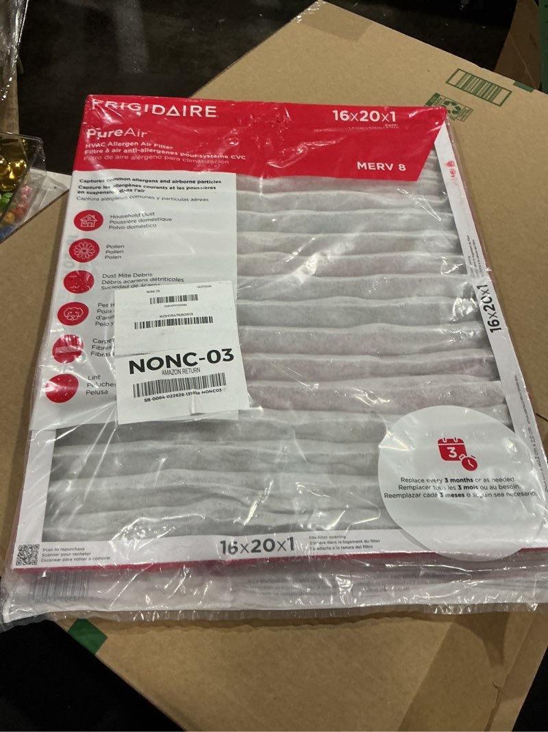 Condition photo showing Good Condition for Frigidaire PureAir® 16x25x1 MERV 8 Allergen Electrostatic Pleated Air Conditioner HVAC AC Furnace Filters - 6 Pack (exact dimensions 15.81 X 24.81 X 0.81) 16 x 25 x 1 Merv 8 6 Pack