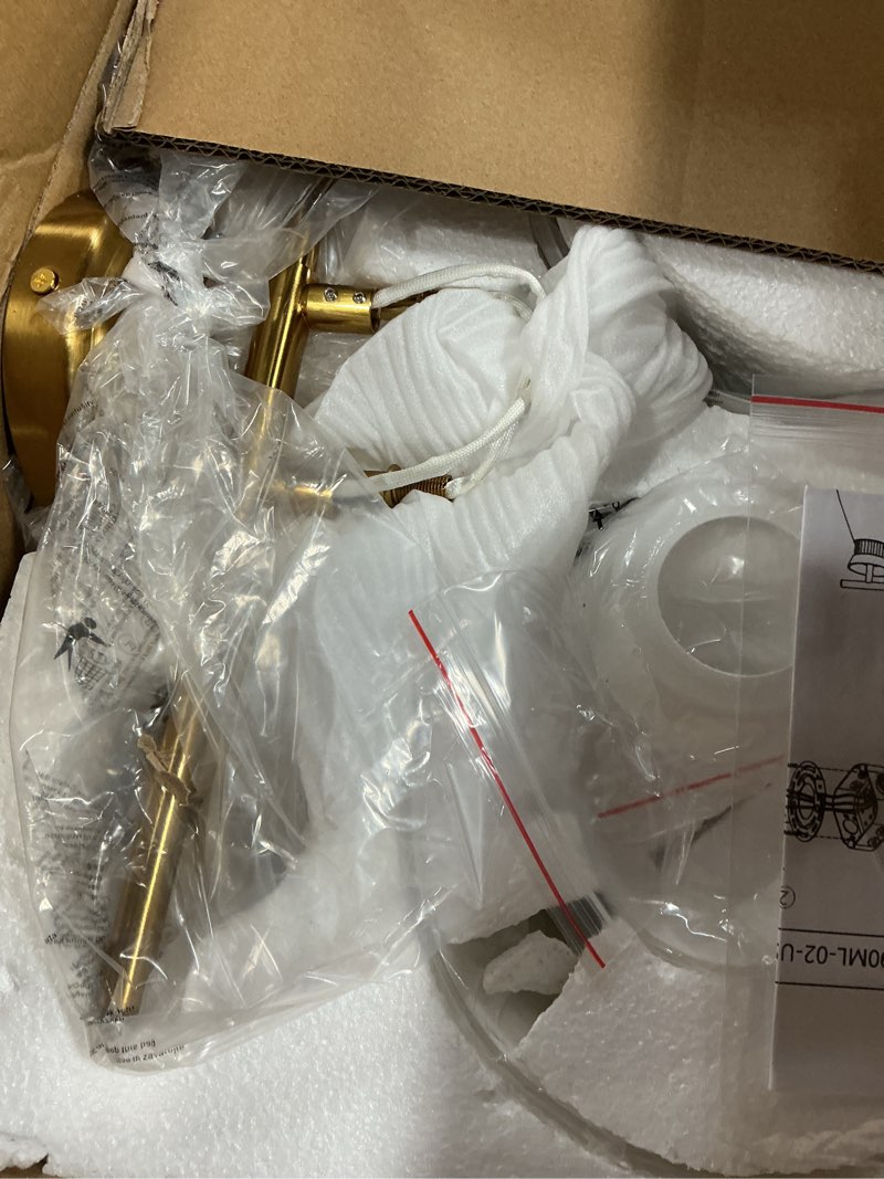 Condition photo showing Good Condition for WOSHITU Gold Bathroom Light Fixtures: Modern Vanity Lighting Fixtures 2 Lights for Bathroom Mid Century Vanity Light Sconces Over Mirror with Frosted Milky Glass for Bath Bedroom Makeup Gold 2-Light
