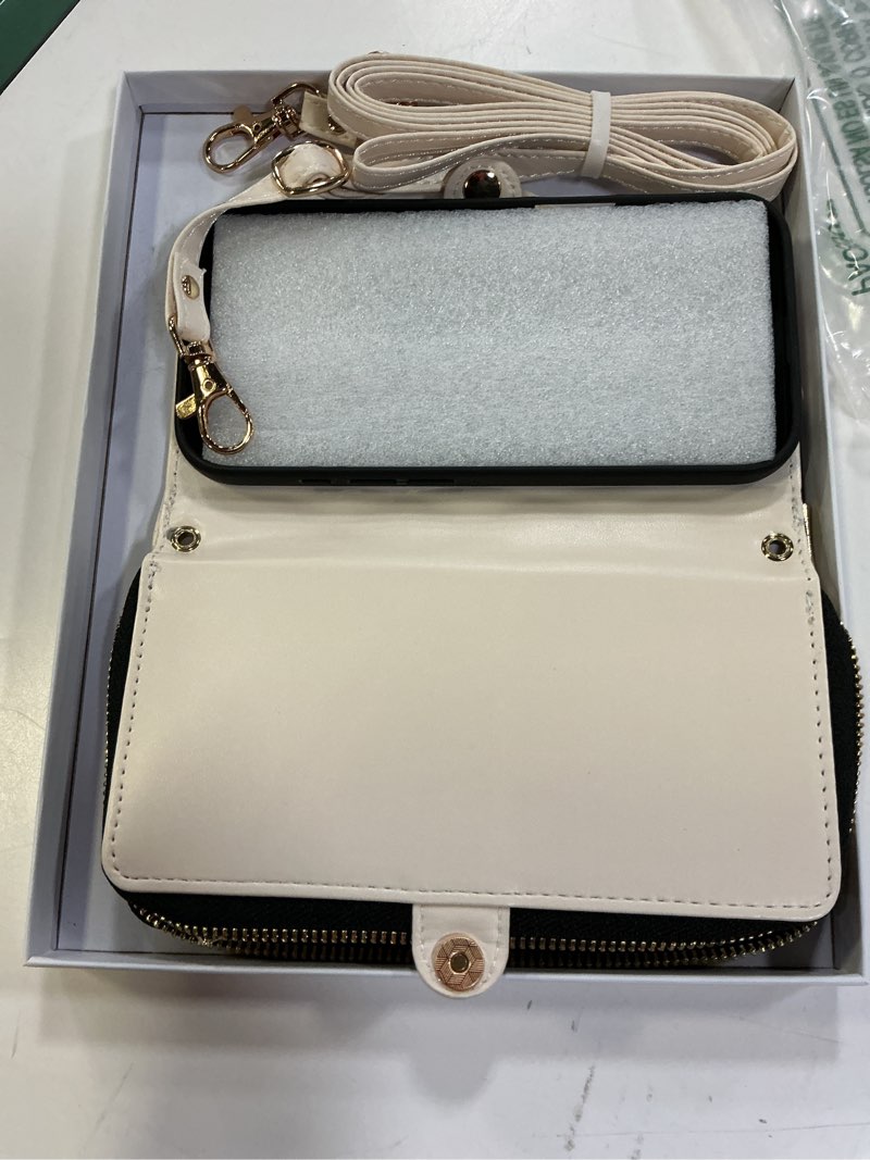 Condition photo showing Good Condition for rssviss crossbody case wallet for iphone 16 pro, rfid blocking leather case with card holder kickstand, handbag zipper flip cover with wrist strap for iphone 16 pro men women 6.3", white 6.3" iphone 16 pro white