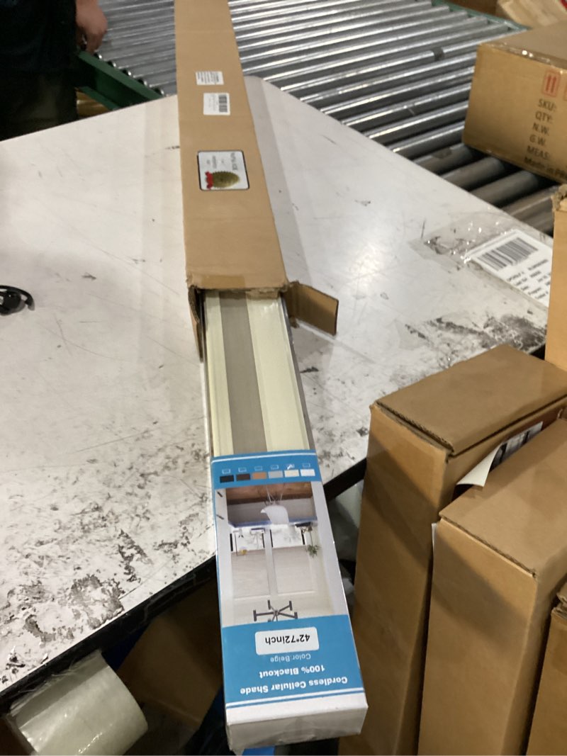 Condition photo showing New/Like New for myshade cordless blackout window blinds & shades pull down room darkening window shades light blocking honeycomb cellular shade for indoor windows easy to install 19 inch wide, h36 beige blinds color-coordinated beige 19"w x 36"h