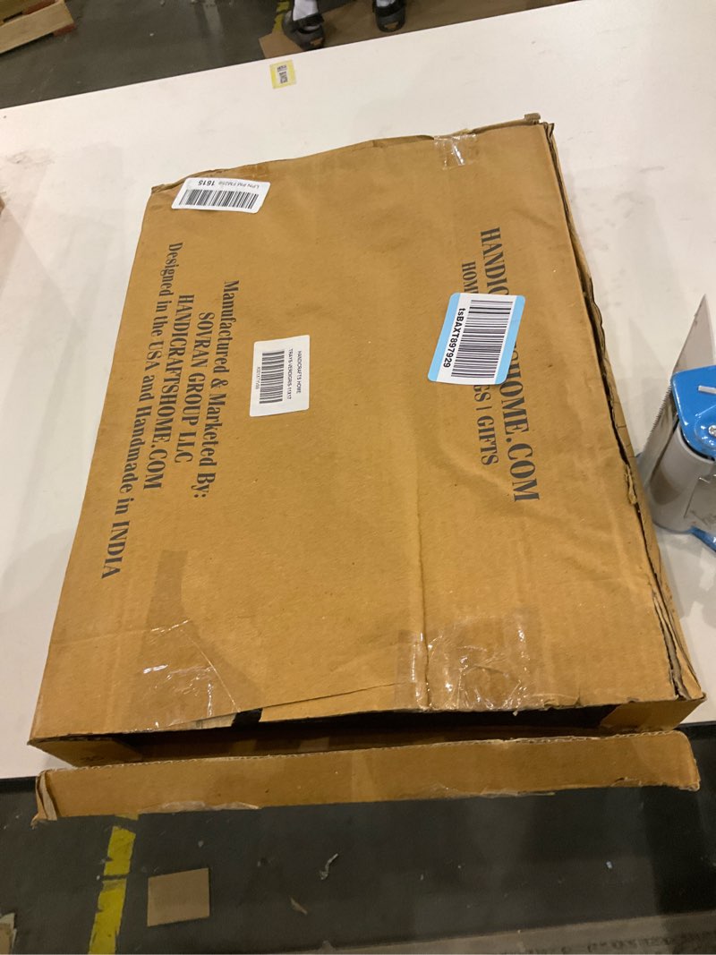 Condition photo showing As Is for Handicrafts Home Handmade Verdigris Covered Inspired Decorative Tray - 11x17 Ottoman Tray, Multipurpose Bone Inlay Serving Tray for Living Room Dining Entertaining and Display 12" x 8" x 1.5" Verdigris