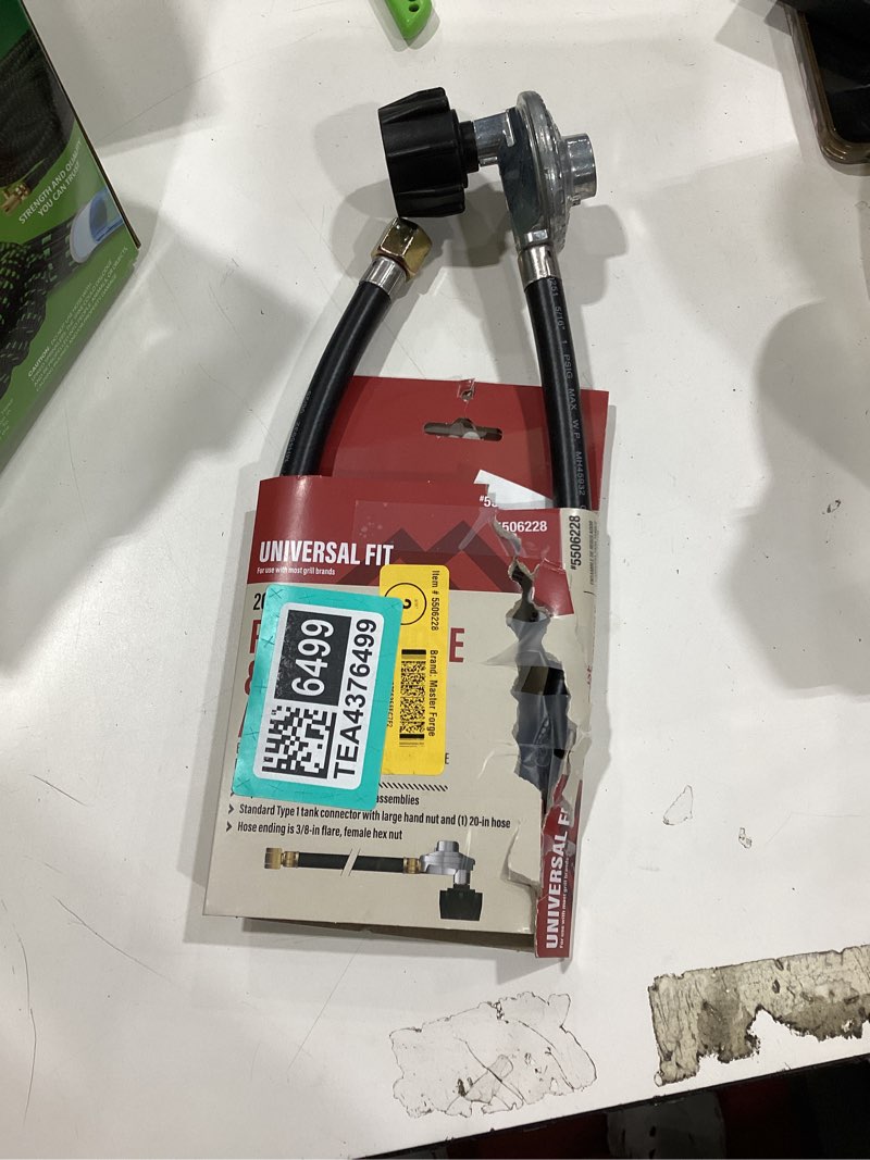 Condition photo showing As Is for master forge 3/8-in zinc regulator with hose