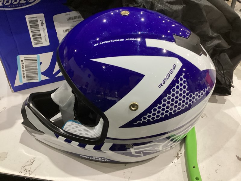 Condition photo showing Good Condition for youth dirt bike helmet dot certified - full face motorcycle helmet for off-road, atv, street riding, includes adjustable goggles & protective gloves blue large