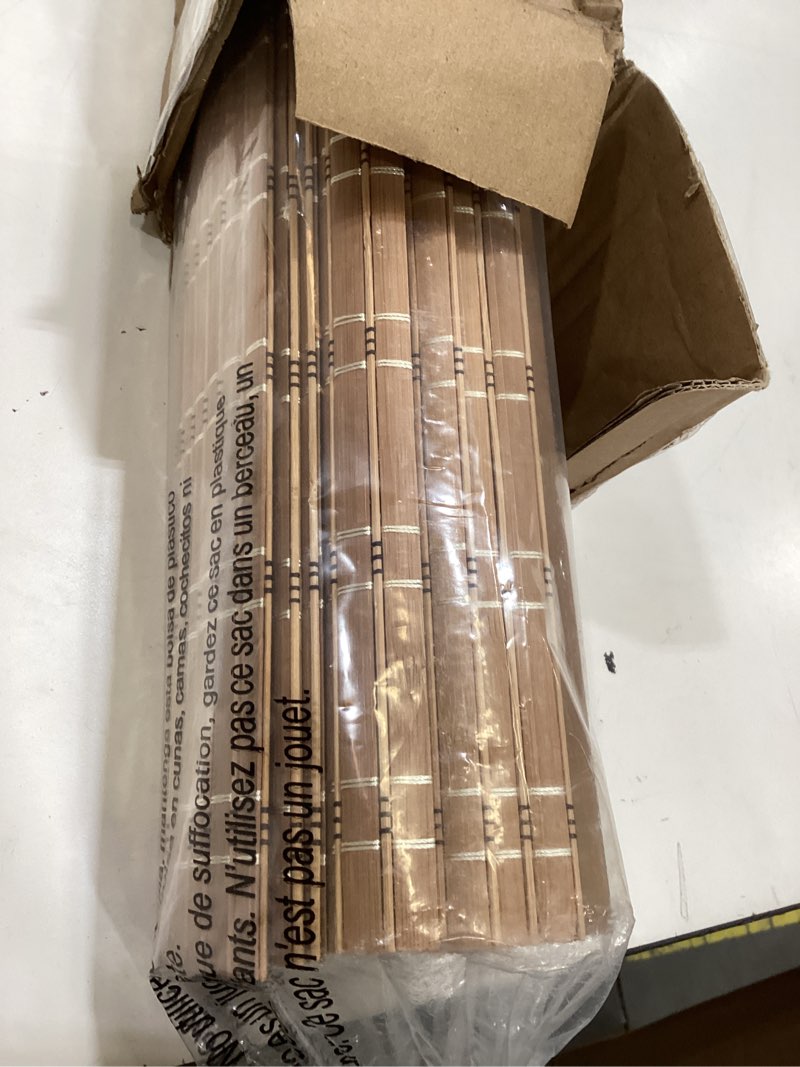 Condition photo showing As Is for lazblinds no tools no drill cordless bamboo roman shades, light filtering window treatment, roll up bamboo blinds for windows 22'' w x 48'' h, brown light filtering-brown206 22" w x 48" h