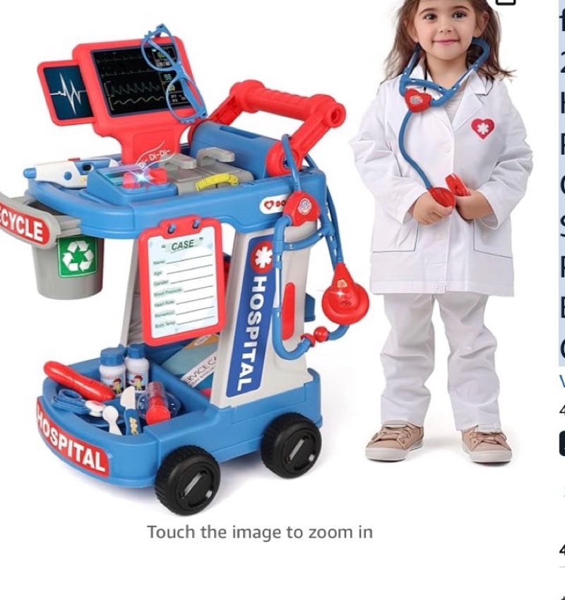 liberry doctor kit for toddlers ages 2 3 4 5, pretend kids doctor playset with cart, costume and stethoscope, role play medical toys birthday gift for girls boys (blue)