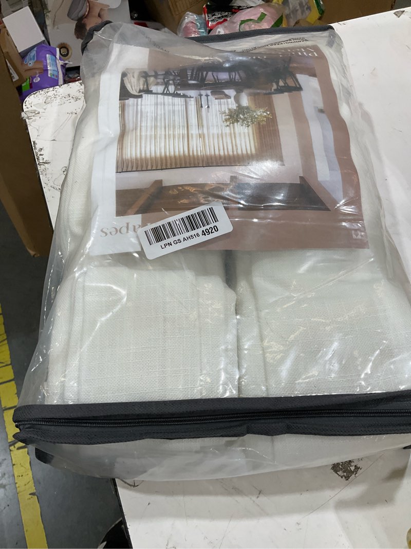 Condition photo showing New/Like New for custom made pinch pleated linen curtains 105 inches long for living room 2 panels set cream ivory memory pleated drapes back tab neutral boho ceiling floor 105 inch window curtains natural birch natural 40"w x 105"l (pack of 2)