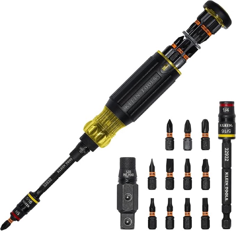 klein tools 32516hd knect 20-in-1 impact-rated hybrid screwdriver/nut driver, magnetic, flip socket,