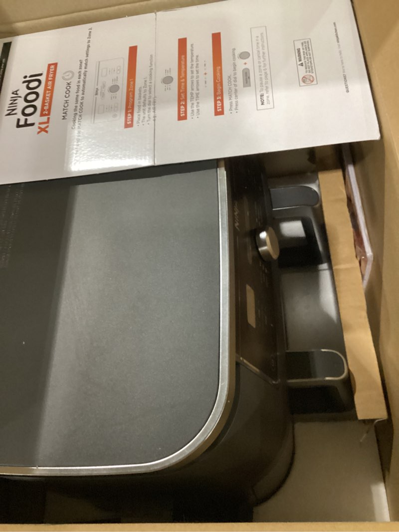 Condition photo showing Good Condition for Ninja DZ401 Foodi 10 Quart 6-in-1 DualZone XL 2-Basket Air Fryer with 2 Independent Frying Baskets, Match Cook & Smart Finish to Roast, Broil, Dehydrate for Quick, Easy Family-Sized Meals, Grey