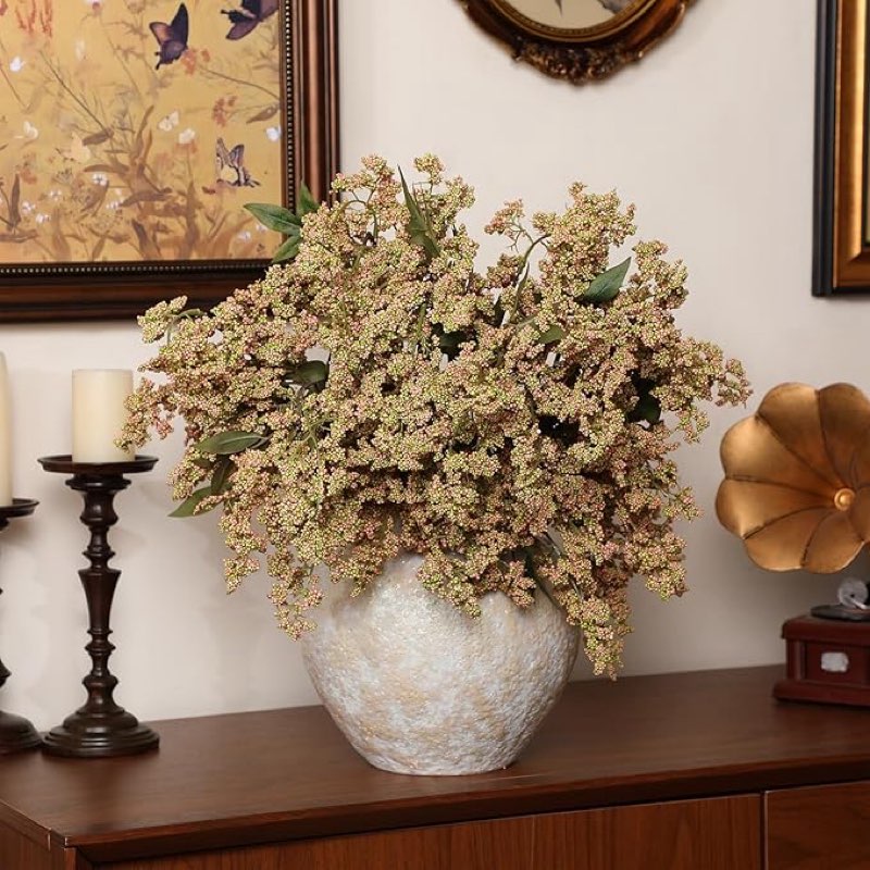 Zeyune 3 Pcs Artificial Green Berry Stem 35 Inch Spring Faux Flowers Picks Branches Fake Realistic Sedum Stem Spray for Wedding Holiday Seasonal Farmhouse Mantel Harvest DIY Home Decorations