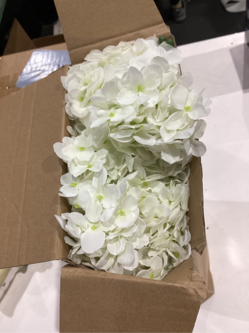 Condition photo showing Good Condition for Hotop 4 Pcs White Hydrangea Artificial Flower Bush for Outdoor 19.6inch Large Real Touch Silk Hydrangea 5 Heads Realistic UV Resistant Fake Flower for Porch Bouquet Window Box Wedding Indoor 4 White