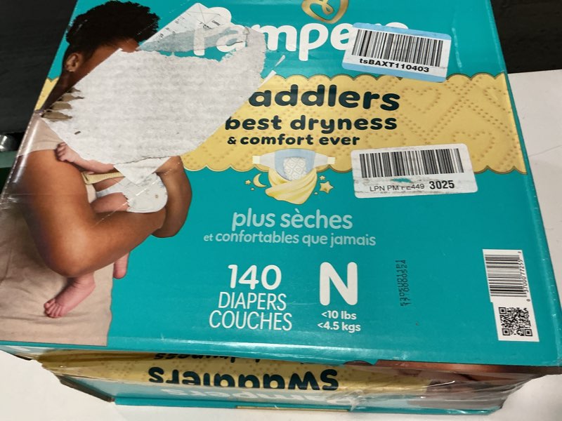 Condition photo showing New/Like New for pampers swaddlers diapers, size 0 (up to 10 lbs), 140 count, absorbent, keeps baby dry and comfortable, skin safe disposable baby diaper (packaging may vary) newborn 140