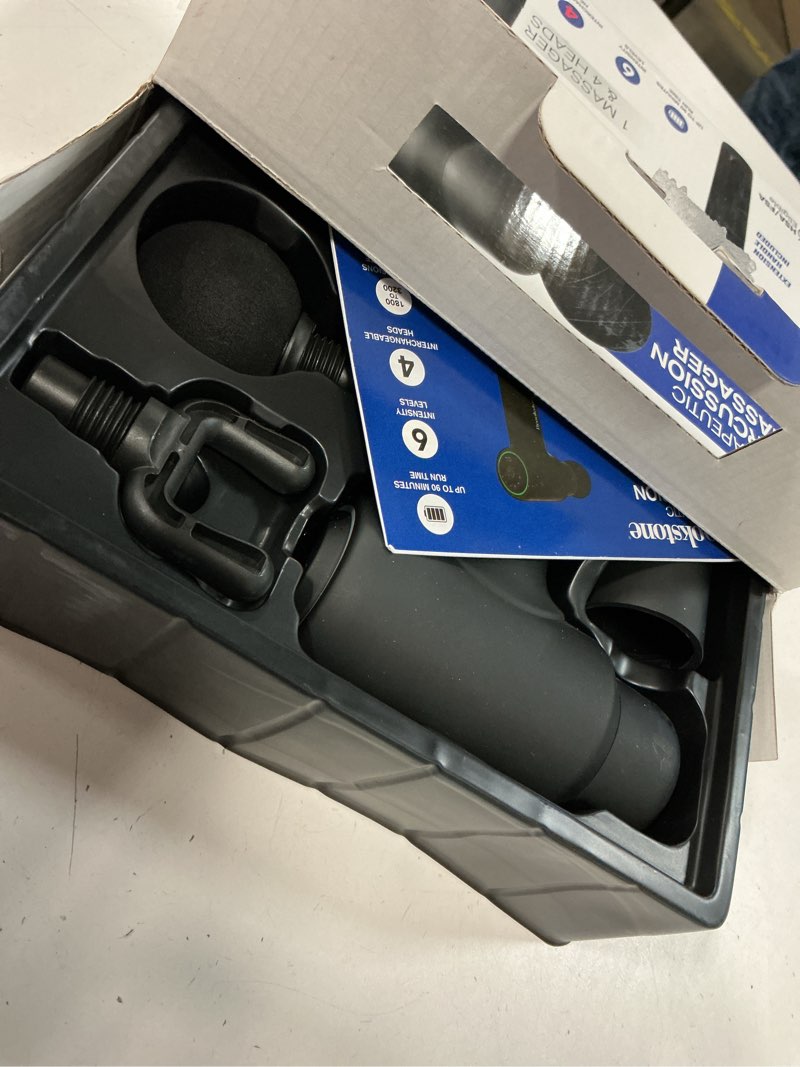 Condition photo showing Good Condition for brookstone deep tissue massage gun for pain relief & muscle recovery – 9-speed handheld percussion massager, 4 heads, type-c rechargeable, quiet, 3200 rpm, shockproof design