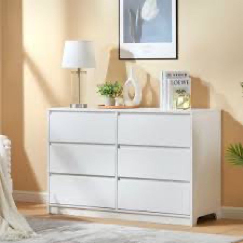 Mariacristina Wood 6 Drawer Dresser, 47.2” W Double Dresser and Storage Organizer for Bedroom,Living Room