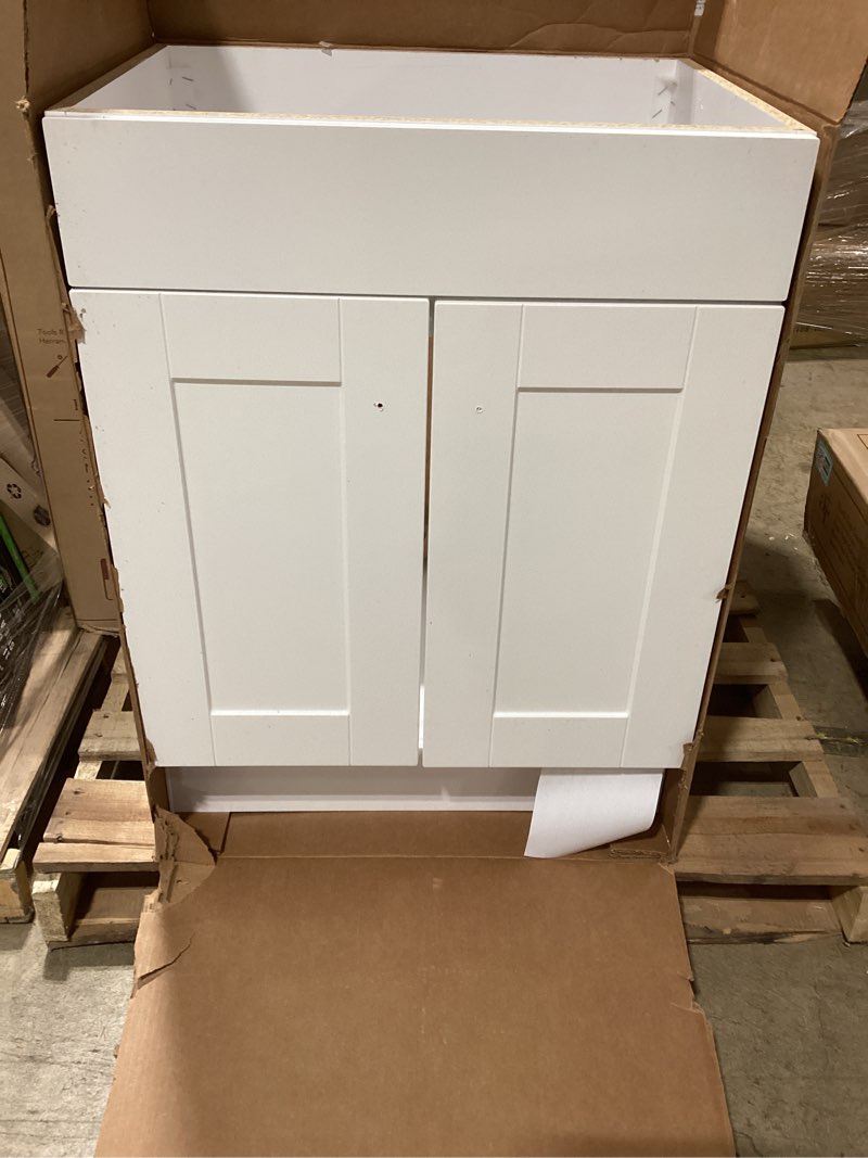 Condition photo showing As Is for project source dover 24-in true white bathroom vanity