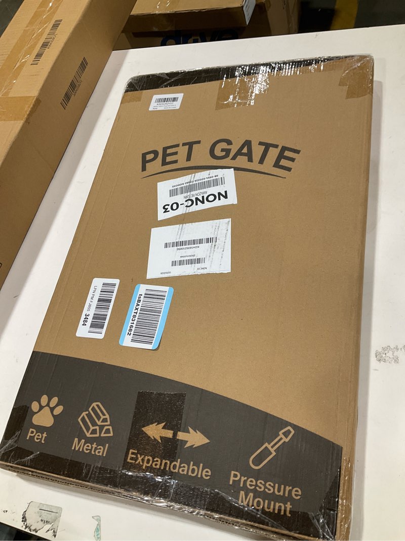 Condition photo showing Good Condition for Malier Indoor Dog Gate with Door, 26-41" Extra Wide Full Metal Pet Gate Short Dog Gate for Stairs, Pressure Mount 14'' Tall Small Puppy Low Gate Easy Step Over for Doorways