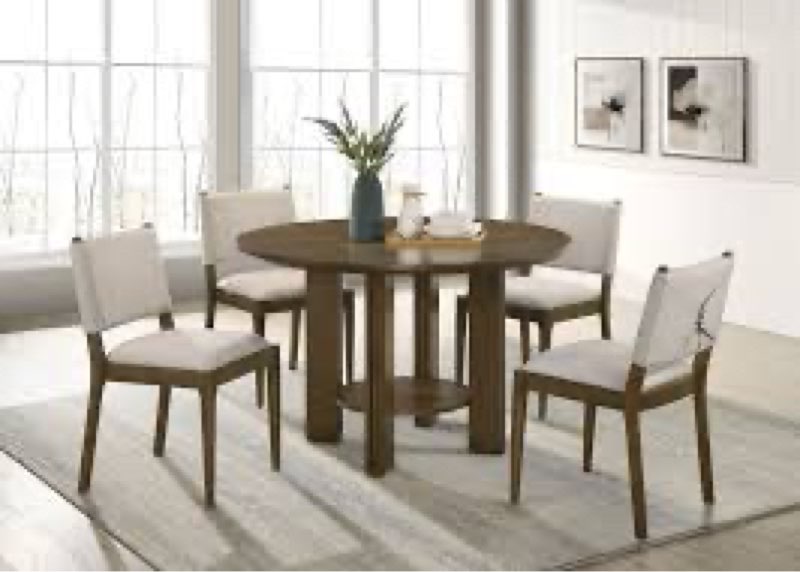((only dining table ))5-piece solid wood dining set with round table and upholstered chairs,box 1