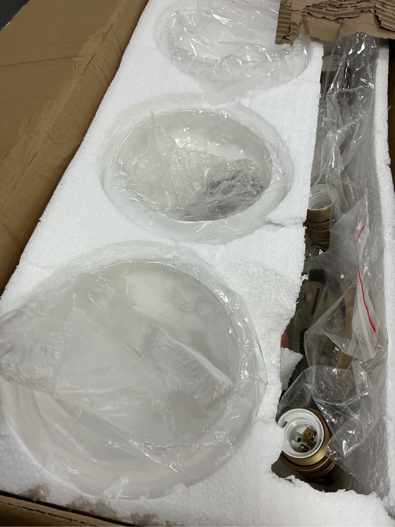 Condition photo showing Good Condition for gold bathroom vanity light fixtures over mirror, modern brass 3 lights wall sconce with milky glass ball shade, mid century farmhouse vanity lighting gold 3lights-22.4in