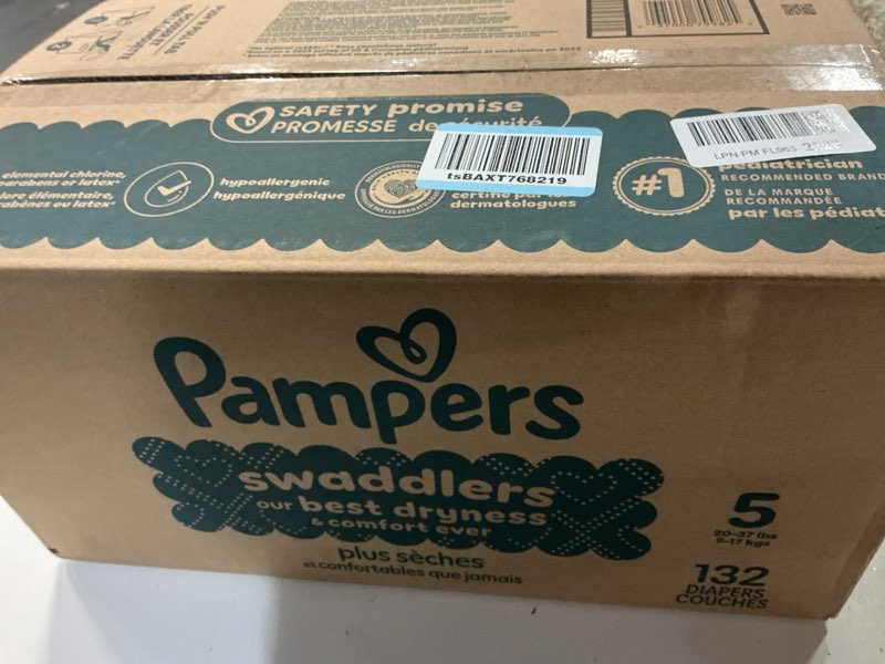 Condition photo showing New/Like New for pampers swaddlers diapers, size 5 (20-37 lbs), 132 count, absorbent, keeps baby dry and comfortable, skin safe disposable baby diaper (packaging may vary) size 5 132