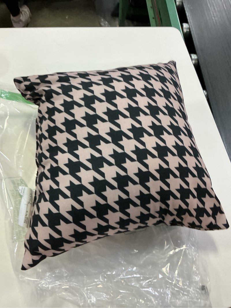 Condition photo showing As Is for Tan and Black Houndstooth Pattern Throw Pillow 18x18