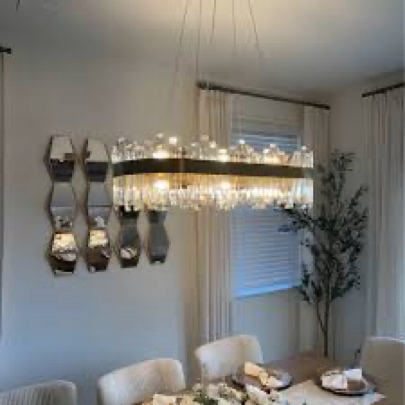 kacy dimmable 16/20-light gold rectangle crystal chandelier, modern ceiling light for kitchen island or dining room