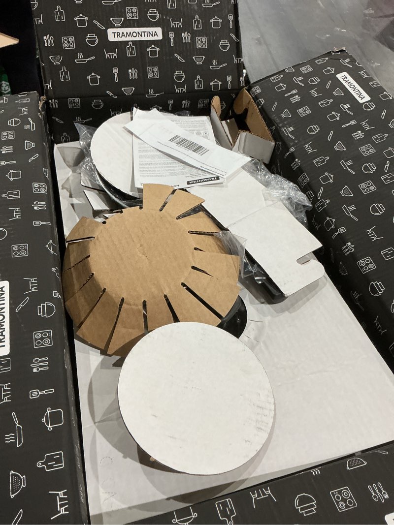 Condition photo showing As Is for tramontina sicilia 10-piece non stick cookware set with glass lids, aluminum nonstick pots and pans kitchen set (raspberry) raspberry 10 piece cookware set