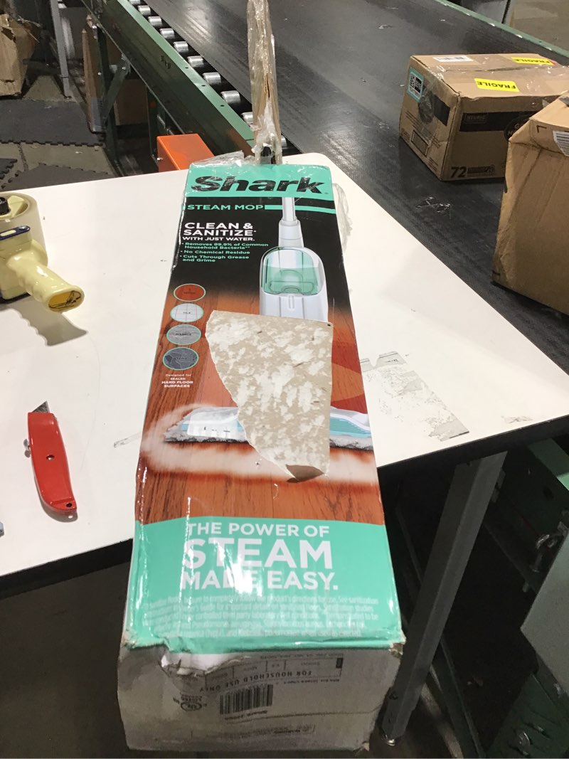 Condition photo showing New/Like New for shark steam mop with 2 machine washable dirt grip pads, removable water tank, lightweight, steam cleaner for sealed hard floors, marble, stone, hardwood, tile, laminate, white/seafoam, s1000