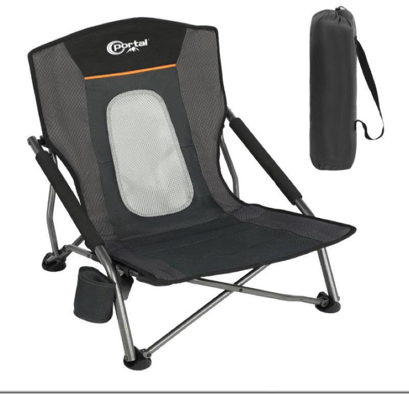 portal beach chairs for adults camping low lightweight portable chair with cup holder mesh back carry bag for outdoor sand lawn travel picnic festival concert, 350lbs