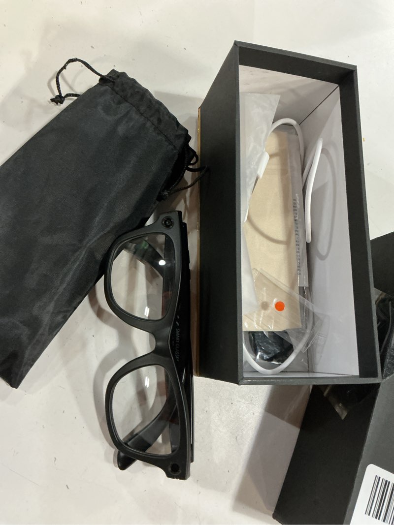 Condition photo showing New/Like New for ai smart glasses with camera and bluetooth,8mp 2k hd camera glasses,ai voice control,ai photo recognition and translation,smart anti-blue light glasses,ip67 waterproof for driving,outdoor,+2 lenses. matte black frames,blue light filtering lenses