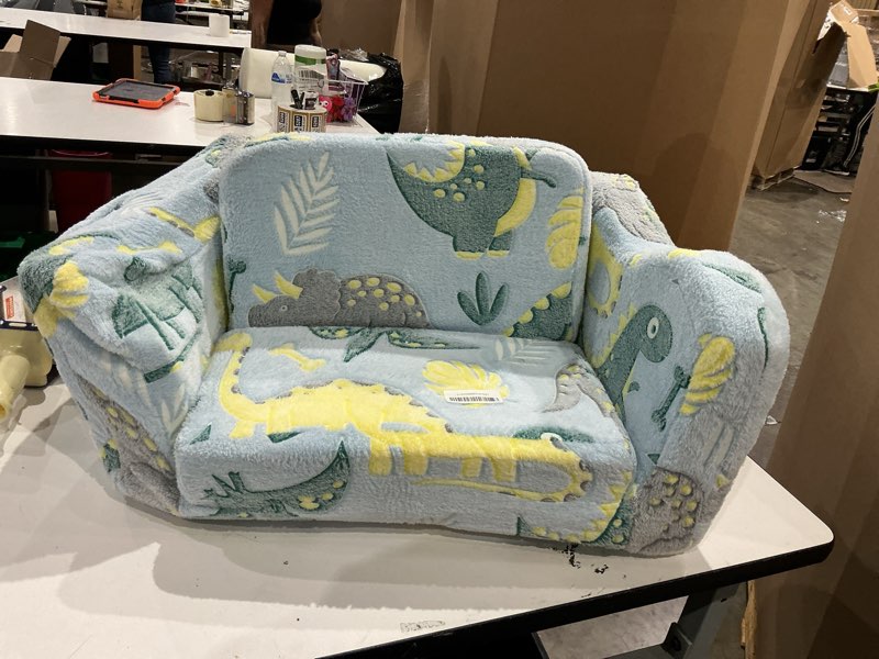 memorecool glowing dinosaur kids chair, 2-in-1 convertible kids couch fold out to lounger, glow-in-the-dark dino sofa for boys ages 1-3, soft foam flip-out seat with washable cover, sky blue | reading, relaxing sky dino