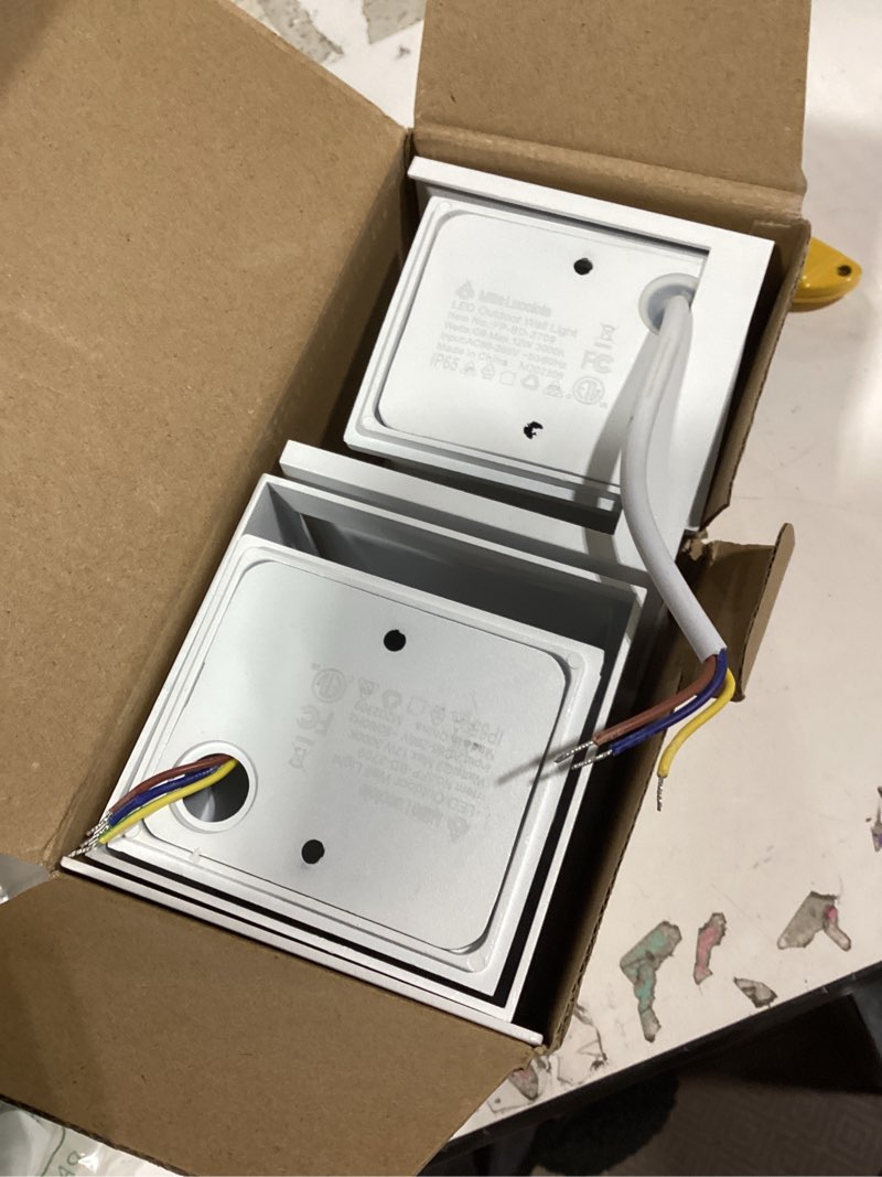 Condition photo showing Good Condition for 2 pack outdoor wall lights exterior/interior wall sconces up and down lights ip65 waterproof g9 base socket modern outdoor lighting square aluminum white 3000k warm lights, adjustable light angle 2pcs white, g9 warm light 3.94in.?2 pack?