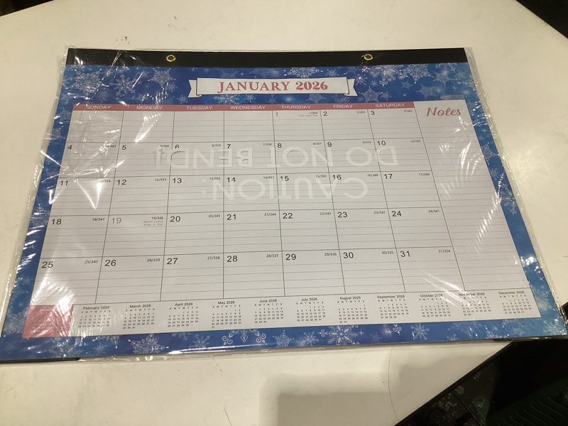 Condition photo showing New/Like New for 2026 desk calendar - large desk calendar 2026, 22" x 17", jan. 2026 - dec. 2026, 12 months planning, large ruled blocks, tear off design, 2 corner protectors & 2 hanging hooks