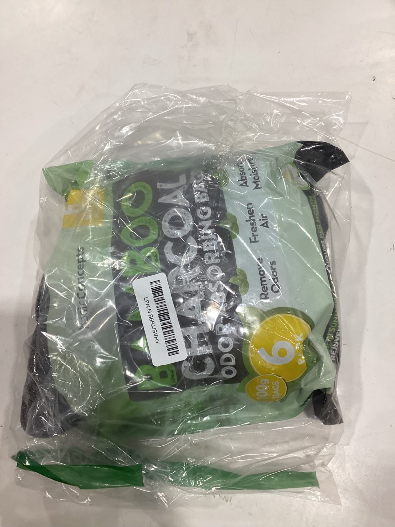 Condition photo showing As Is for Charcoal Odor Absorber for Strong Odor (6 Pack, 100g each), Bamboo Charcoal Air Purifying Bag, Basement Musty Odor Eliminator Deodorizer, Activated Charcoal Odor Absorber for Closet, Shoe, Car 6 x 100g