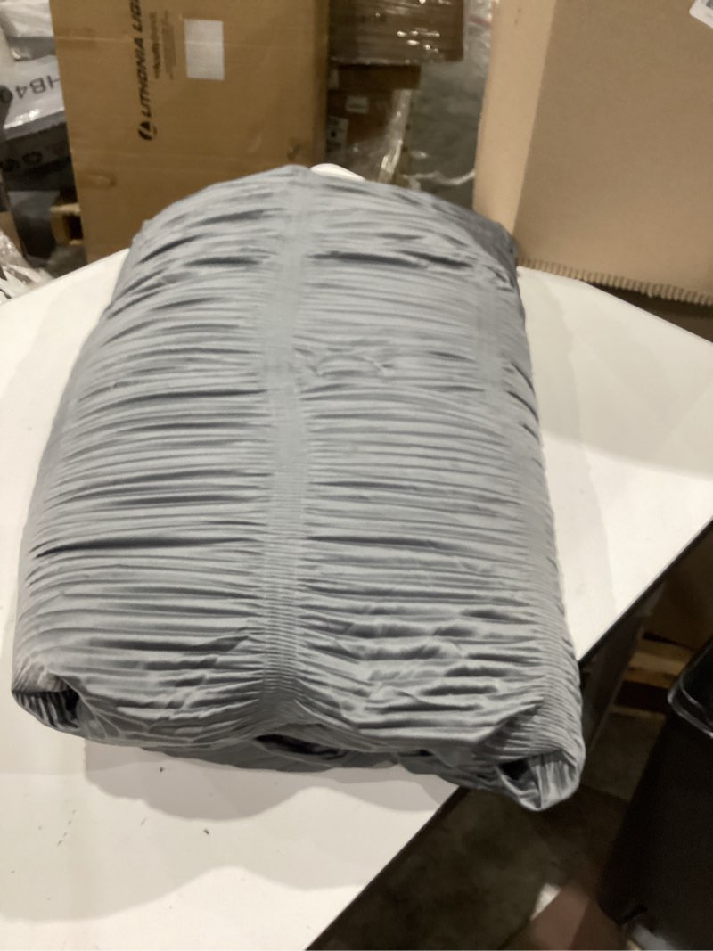 Condition photo showing As Is for chic home kaiah comforter set contemporary striped ruched ruffled design bedding - decorative pillow sham included, twin/twin xl grey
