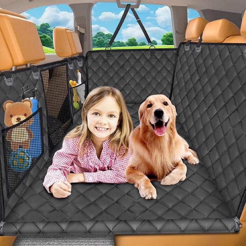URPOWER Dog Back Seat Extender - Hard Bottom Dog Car Seat Cover Holds 420 lbs, Waterproof Dog Hammock Bed for Cars, SUVs and Small Trucks