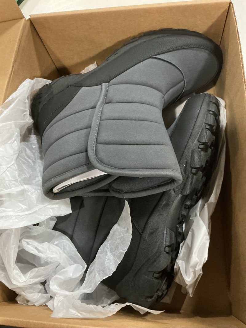 Condition photo showing New/Like New for lands' end expedition insulated winter boots for men, lace up or slip on waterproof mens snow boots, medium or wide width men's shoes size 8 to 13, black, brown, green or grey 9.5 dark grey