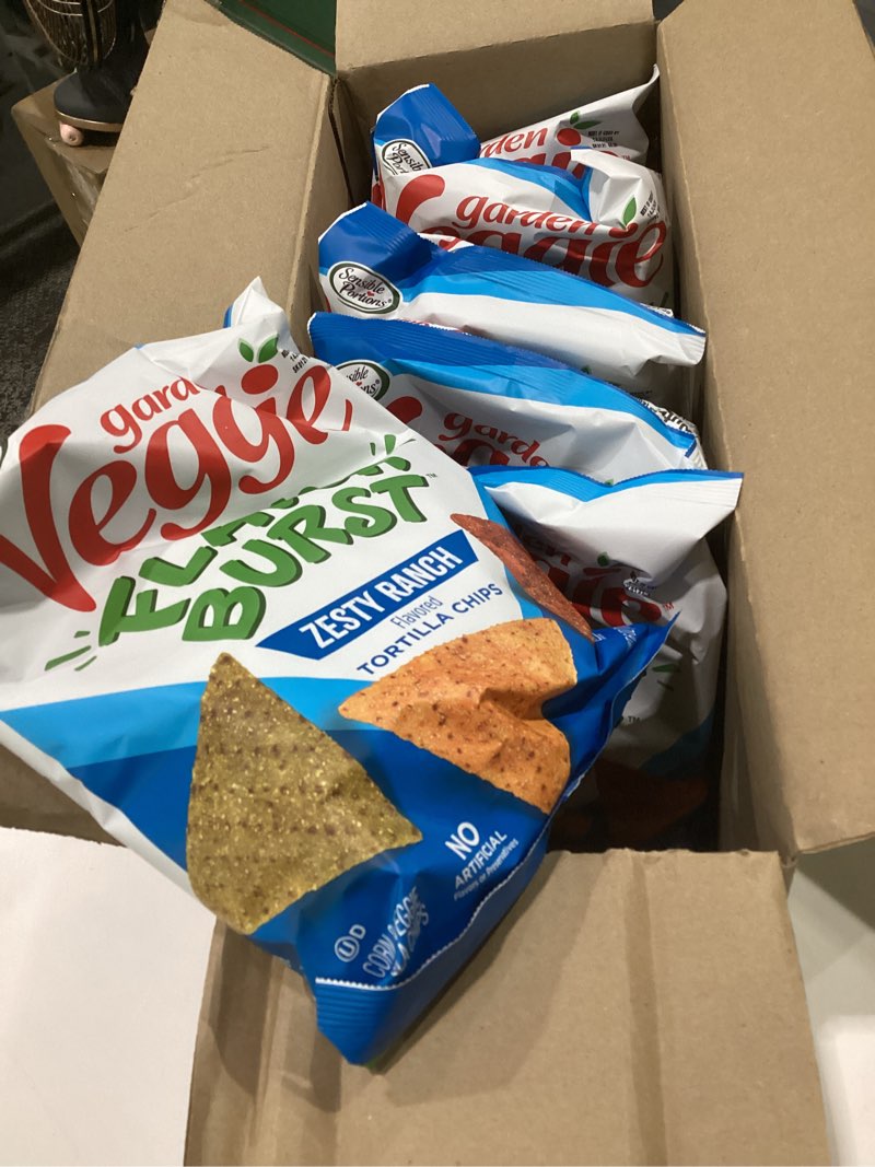 Condition photo showing Good Condition for sensible portions garden veggie flavor burst tortilla chips, ranch, 6 oz (pack of 6) zesty ranch 6 ounce (pack of 6), best by 6/14/26