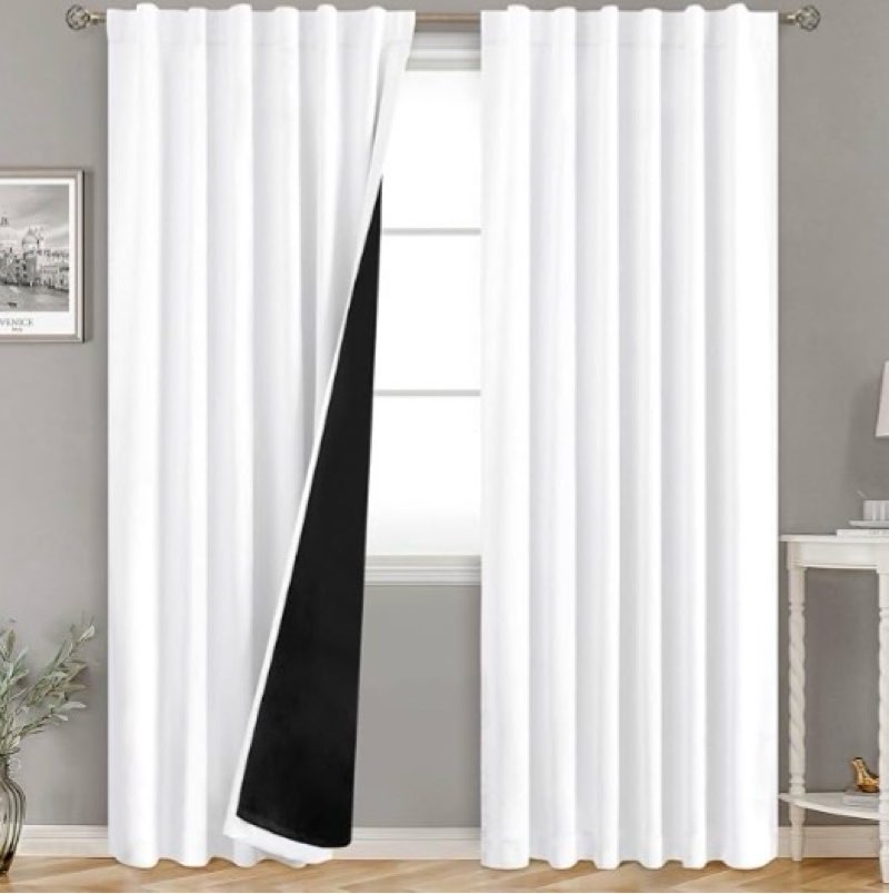 bgment pure white 100% blackout curtains for bedroom, black out living room 84 inch panels with thermal liner, rod pocket and back tab double layer room darkening drapes, 2 panels, each 52 x 84 inch