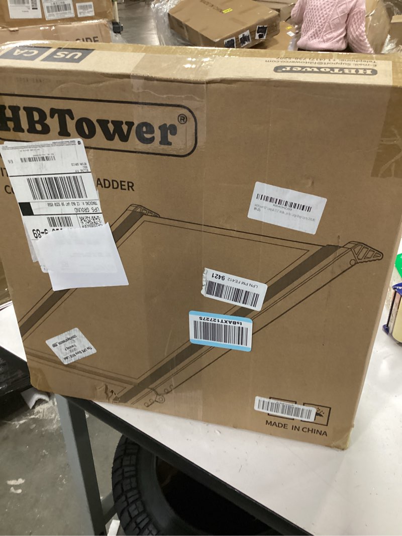 Condition photo showing New/Like New for HBTower 63" Long & 17.3" Wide Folding Dog Ramp for Car, SUV & Truck – Portable Pet Ramp with Non-Slip Surface, Extra Wide Steps for Large Dogs Up to 250LBS 63" L x 17.3" W