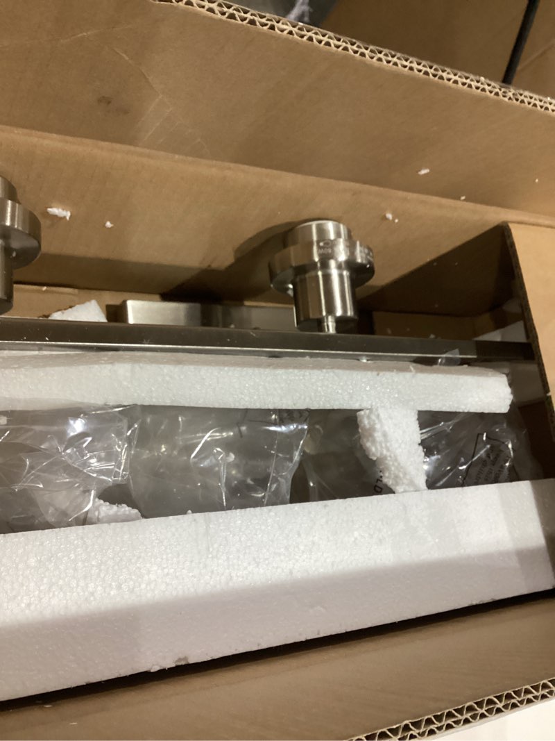 Condition photo showing As Is for MELUCEE 3 Lights Wall Sconce Brushed Nickel Finished Modern Bathroom Vanity Light Fixtures with Clear Glass Shade Suit for Porch Bedroom Foyer Kitchen (Patent No.: US D963914 S) Brushed Nickel 3-Light