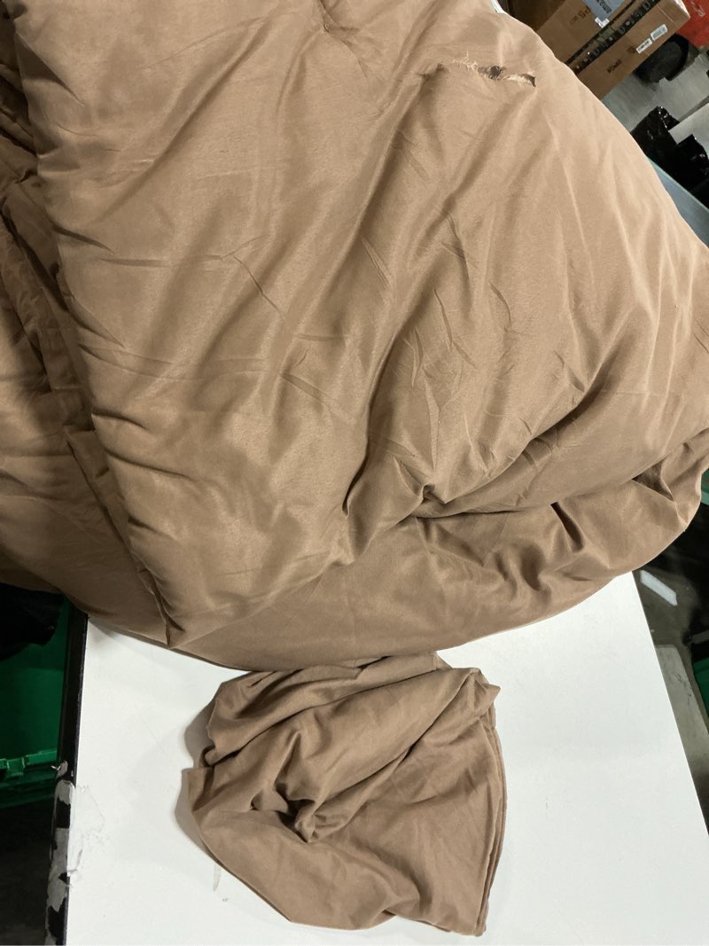 Condition photo showing As Is for rosgonia california king comforter set dark khaki, 3pcs (1 boho cal king comforter & 2 pillowcases) all season lightweight bedspread bedding blanket california king comforter 104"x96" dark khaki