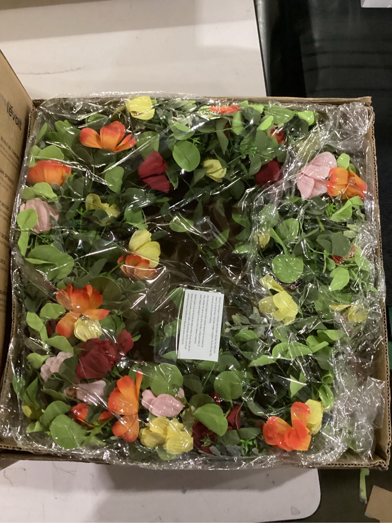 Condition photo showing Good Condition for 24 inch spring wreath for front door, summer wildflower wreath with colorful flowers & eucalyptus, artificial year round for farmhouse home decor indoor outdoor