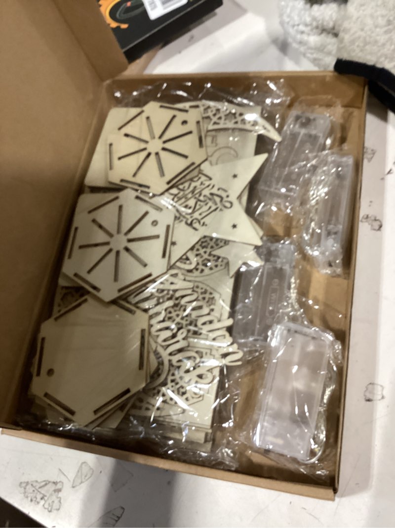 Condition photo showing New/Like New for 8 pcs eid al adha decorations ramadan tabletop ornaments 3d led eid al adha lanterns ramadan mubarak handmade wooden moon star lights decorations for home party supplies(elegant style)