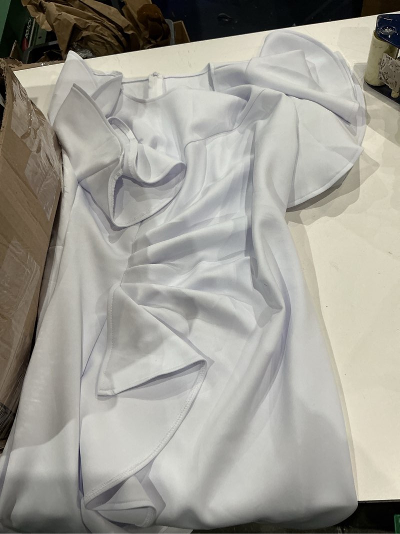 Condition photo showing Good Condition for memoriesea women's vintage church ruffle sleeve ruched bodycon work midi pencil dress x-large white