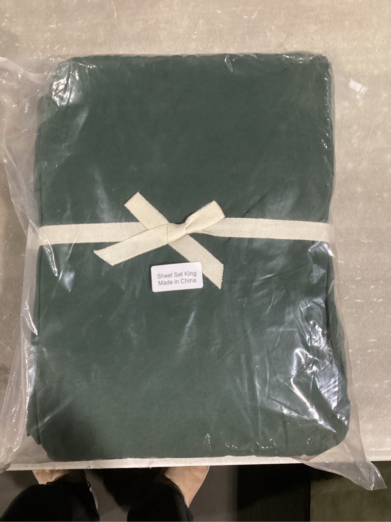 Condition photo showing New/Like New for pure era jersey knit 4pc bed sheet set 100% t-shirt cotton super soft comfy breathable fits mattress up to 20" extra deep pocket (solid forest green, king) forest green king