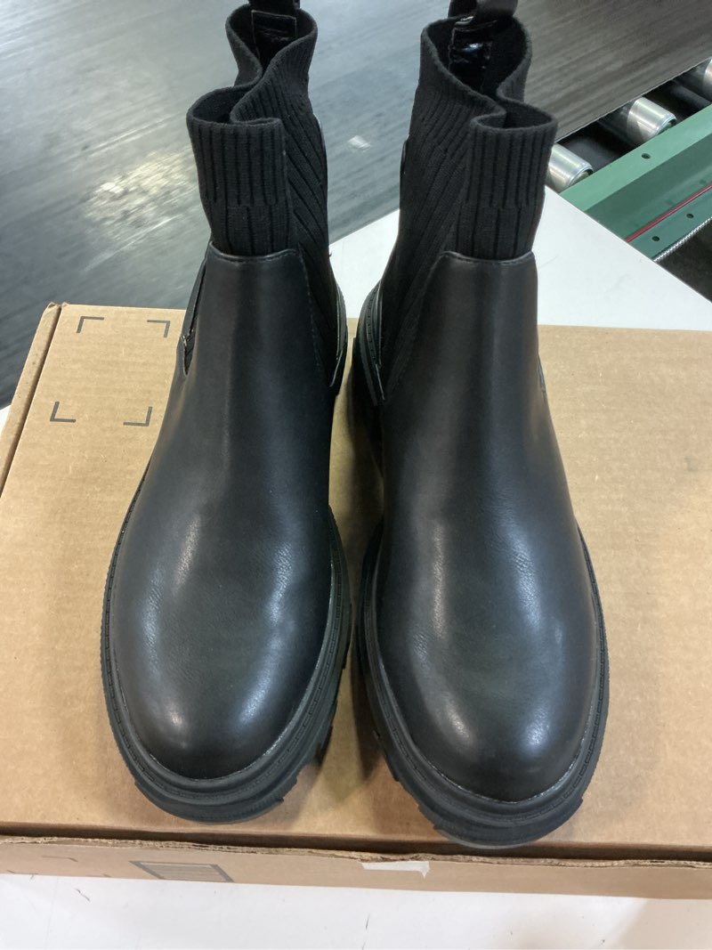 Condition photo showing Good Condition for pizz annu women's cleary fashion chelsea boots platform lug sole combat casual elastic chunky heel ankle booties shoes 8.5 black