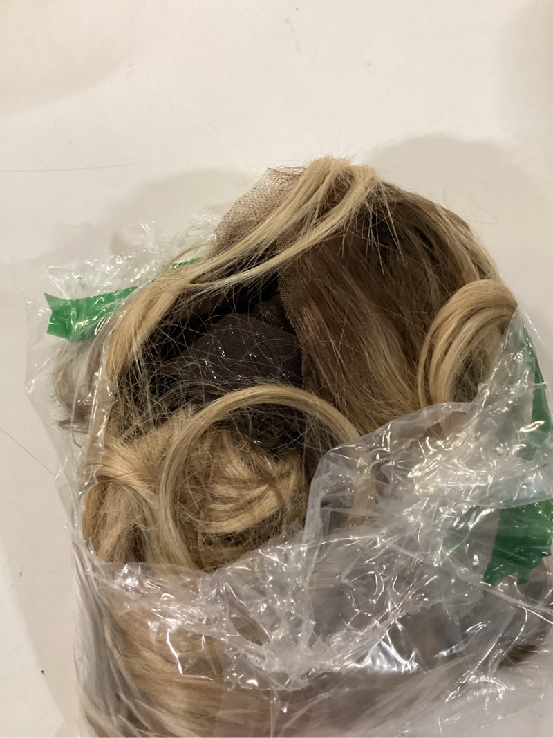 Condition photo showing As Is for no glue wig wear and go warm blonde with light brown roots body wave synthetic lace front wig for women pre cut pre plucked glueless wigs ready to go wigs for beginner 20inch 3 seconds to wear body wave-warm blonde with light brown