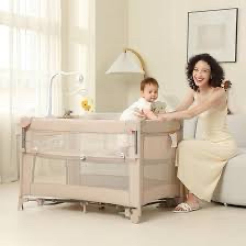 5 in 1 Pack and Play, Baby Bassinet Bedside Sleeper, Baby Playard, Bedside Crib with Changing Table,