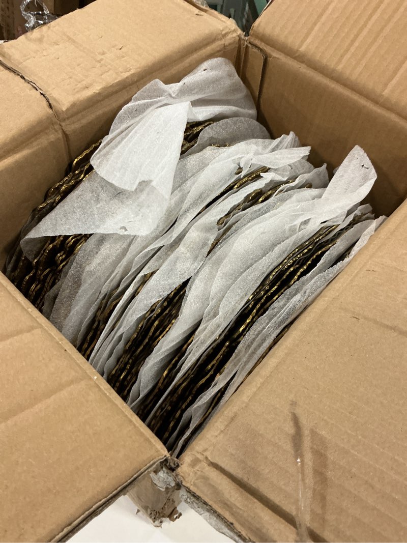 Condition photo showing Good Condition for gold charger plates bulk 50, reef gold chargers for dinner plate, round plastic table chargers for thanksgiving, christmas,mother’s day,wedding (50)